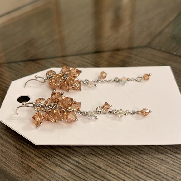 Champagne Colored Swarovski Crystal Cluster Earrings - Picture 14 of 15